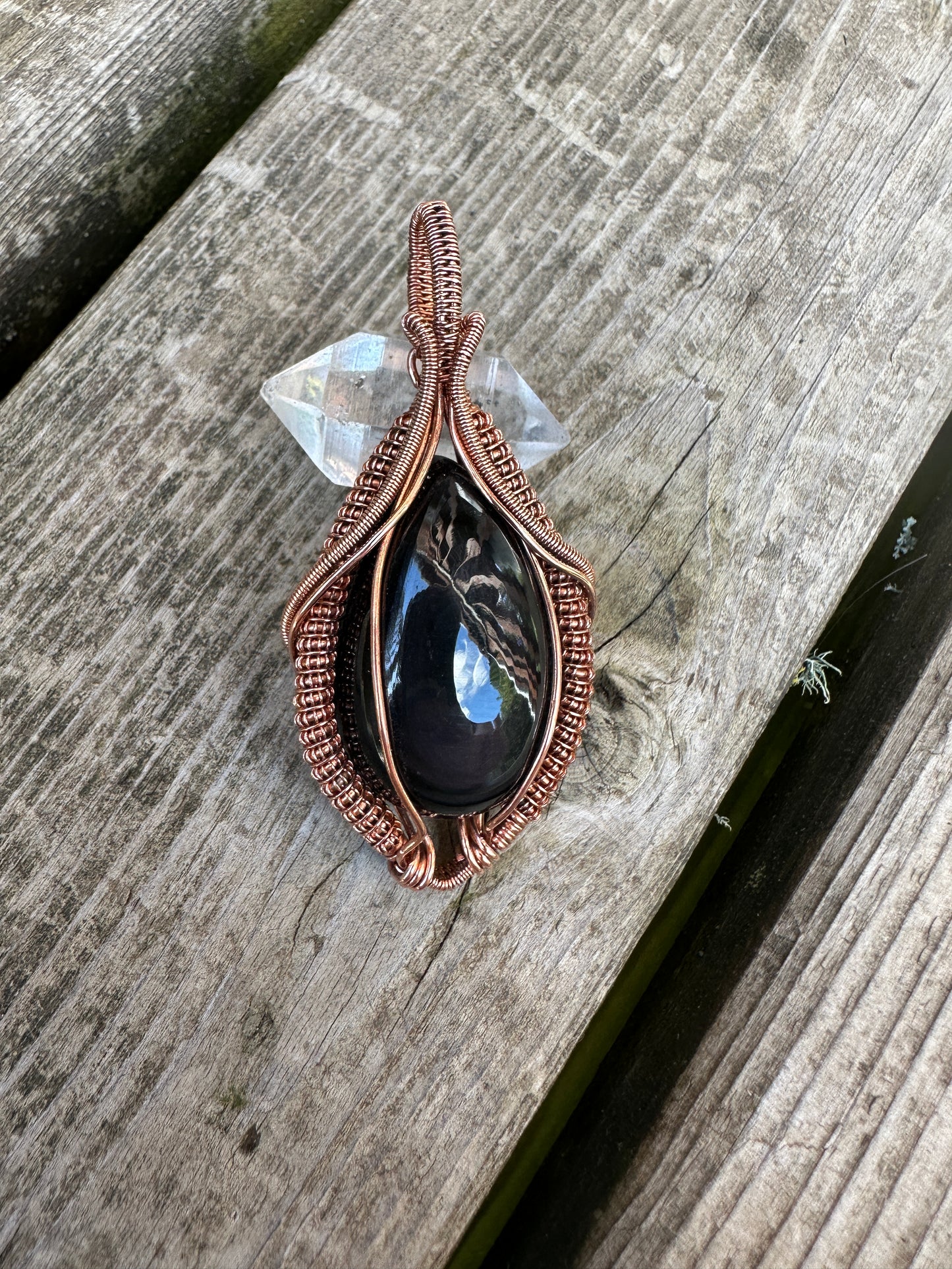 Rainbow Obsidian Copper Wire Wrap Pendant