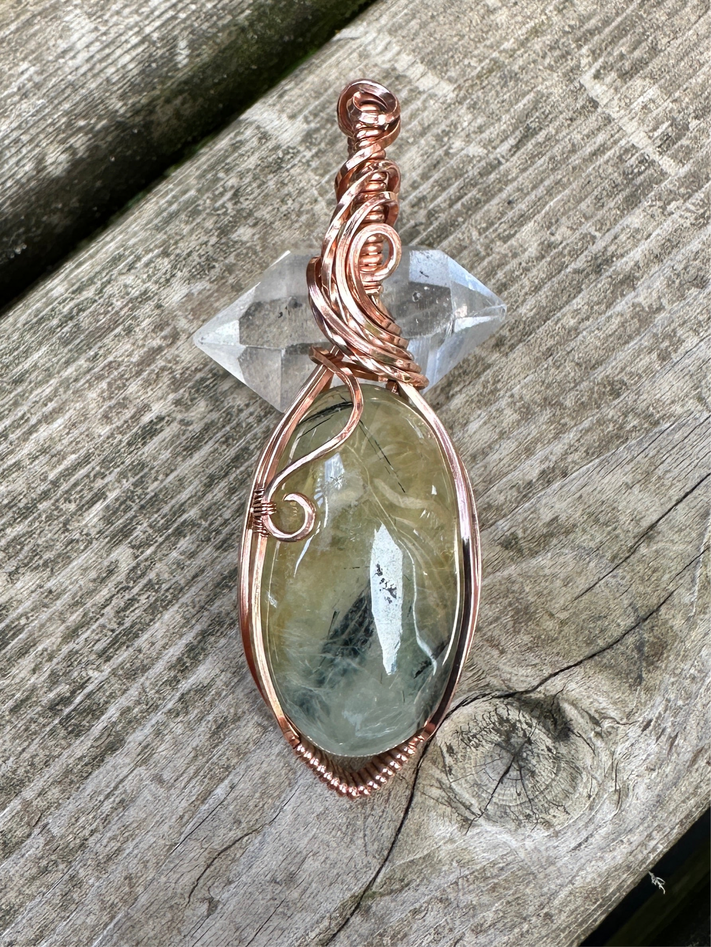 Prehnite Copper Wire Wrap Pendant