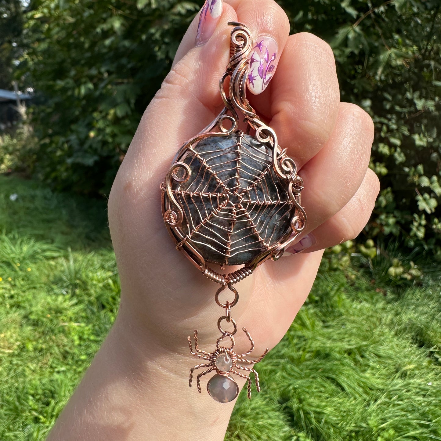 Jasper Spider Wire Wrap Copper Pendant
