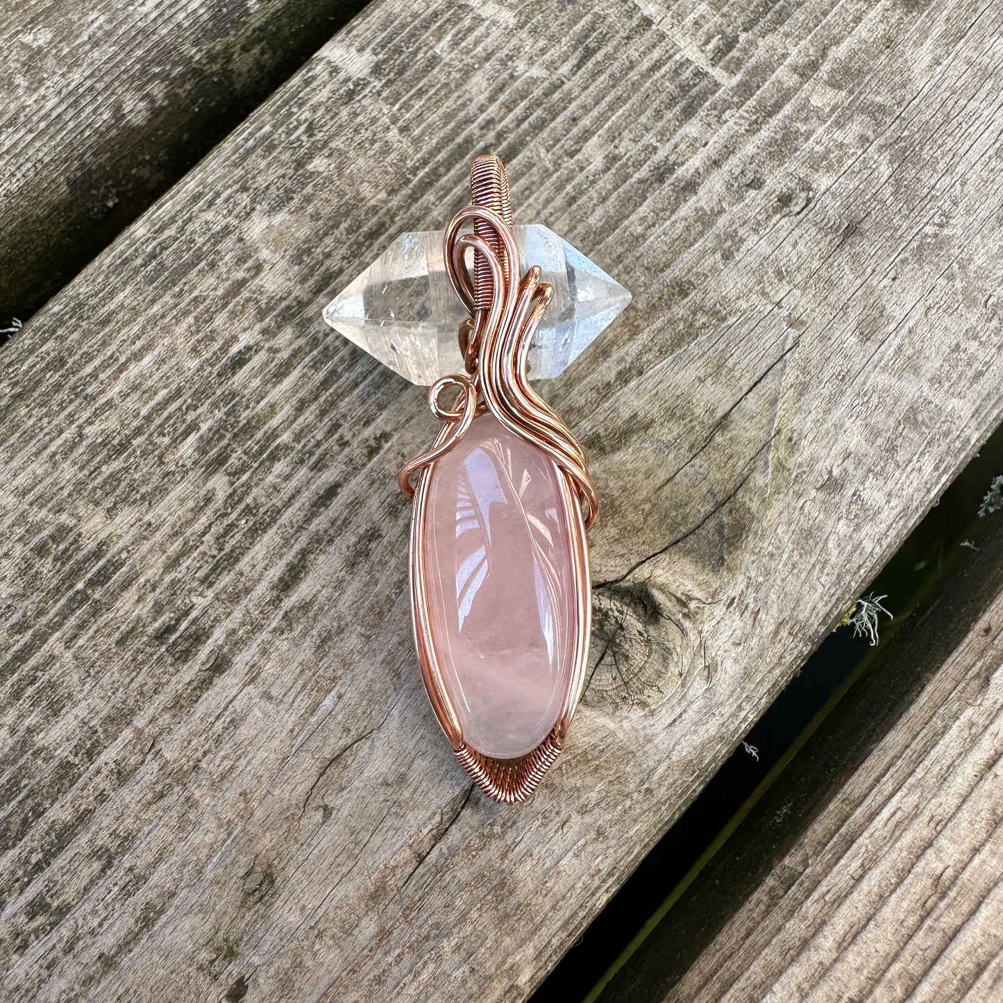 Rose Quartz Copper Wire Wrap Pendant