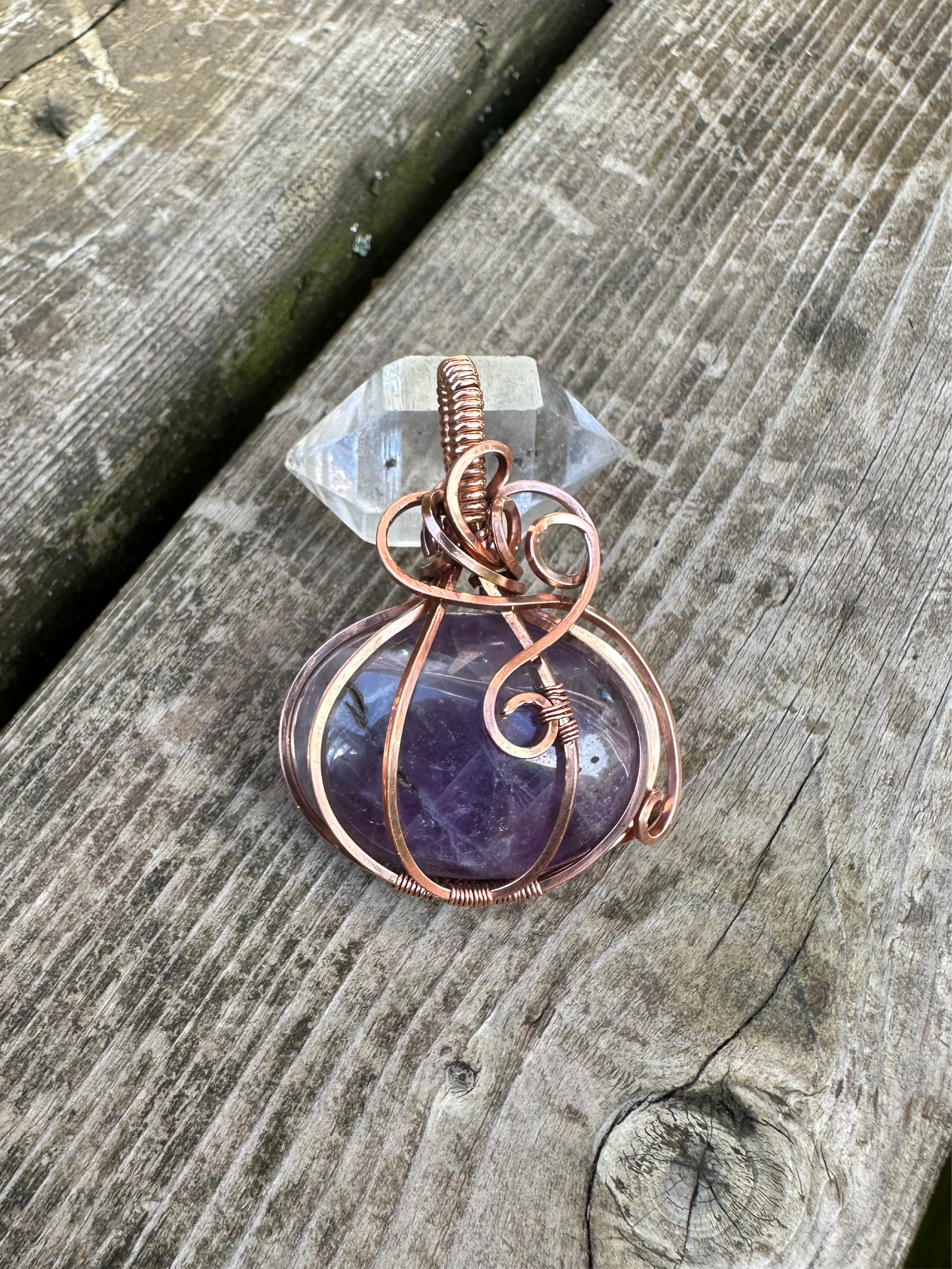 Amethyst Pumpkin Copper Wire Wrap Pendant