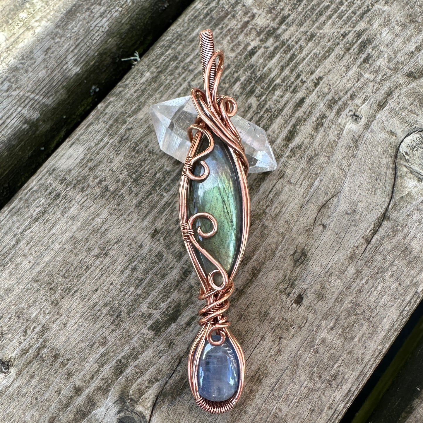 Labradorite x Kyanite Copper Wire Wrap Pendant