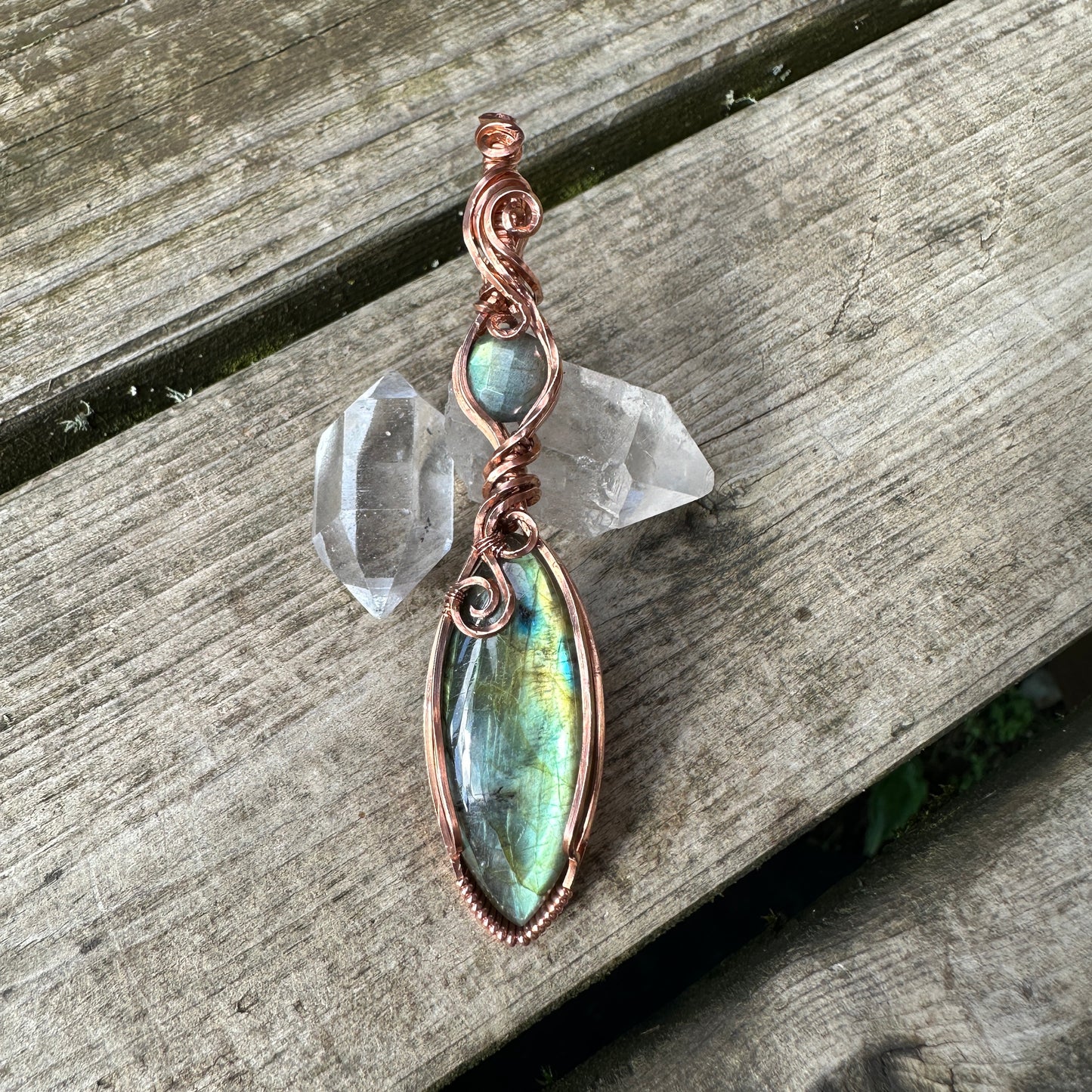 Double Labradorite Copper Wire Wrap Pendant