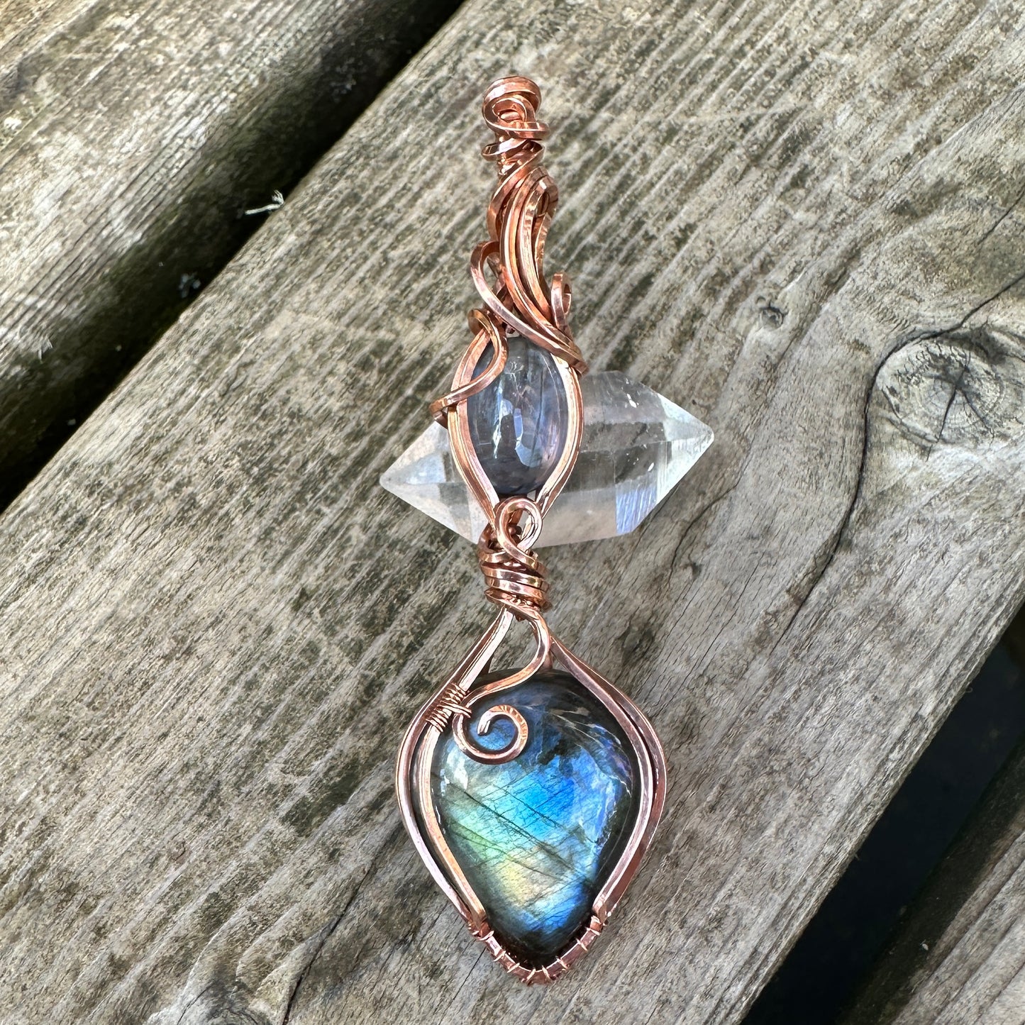 Labradorite x Kyanite Copper Wire Wrap Pendant