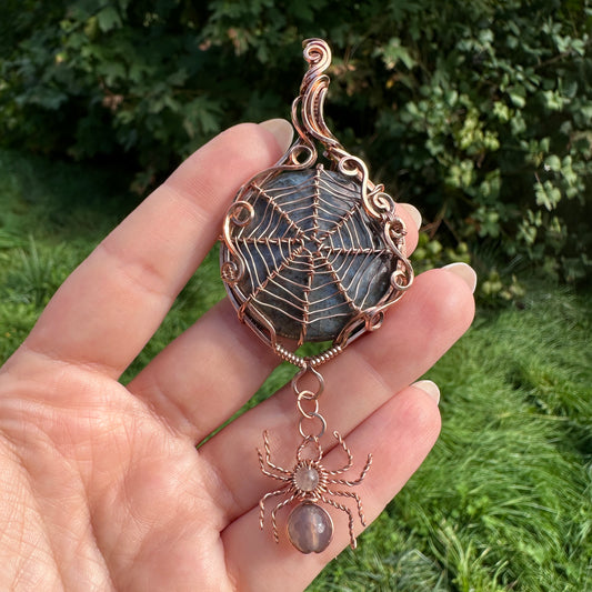 Jasper Spider Wire Wrap Copper Pendant