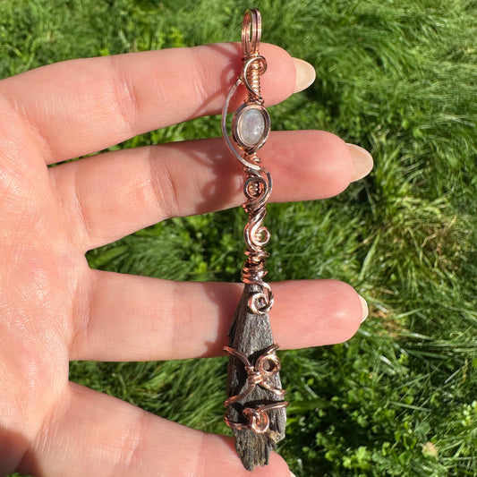 Black Kyanite x Moonstone Copper Wire Wrap Pendant