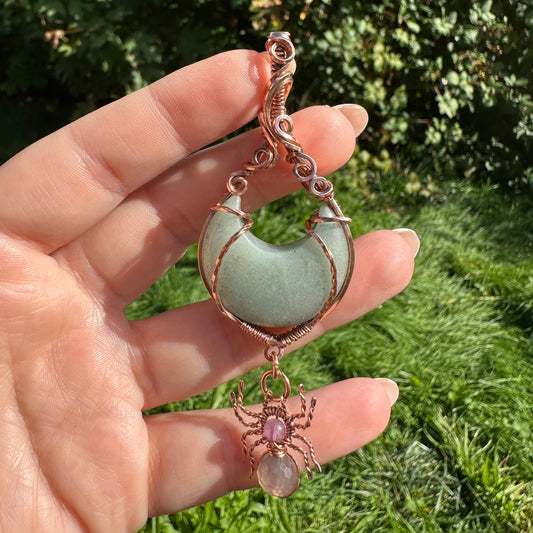 Aventurine Moon Copper Wire Wrap Pendant