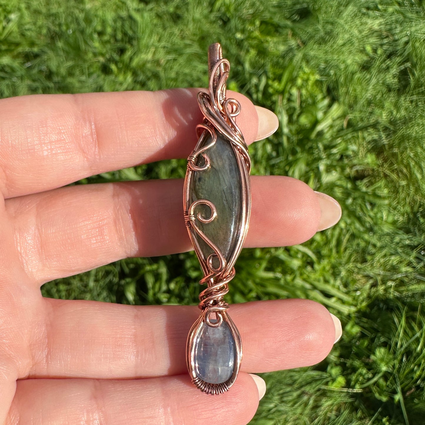 Labradorite x Kyanite Copper Wire Wrap Pendant