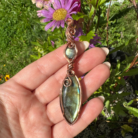 Double Labradorite Copper Wire Wrap Pendant