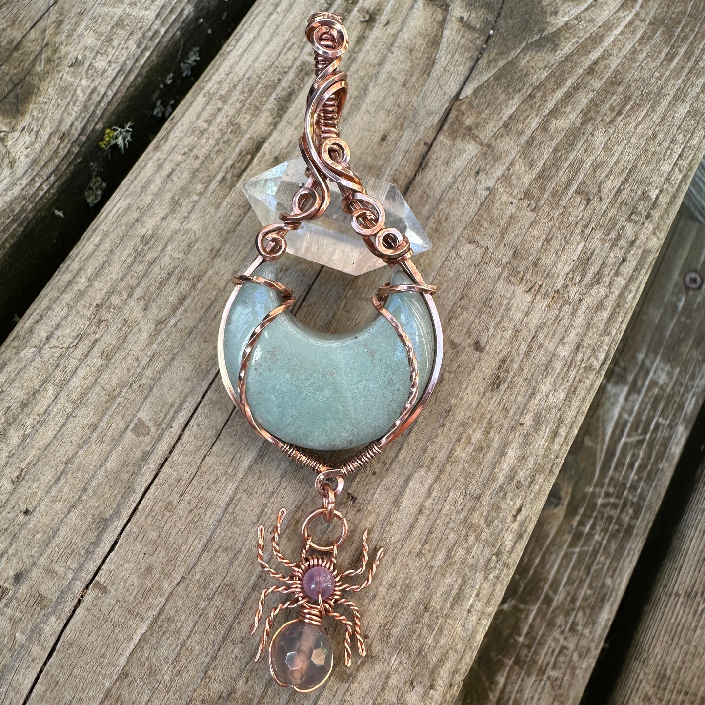 Aventurine Moon Copper Wire Wrap Pendant