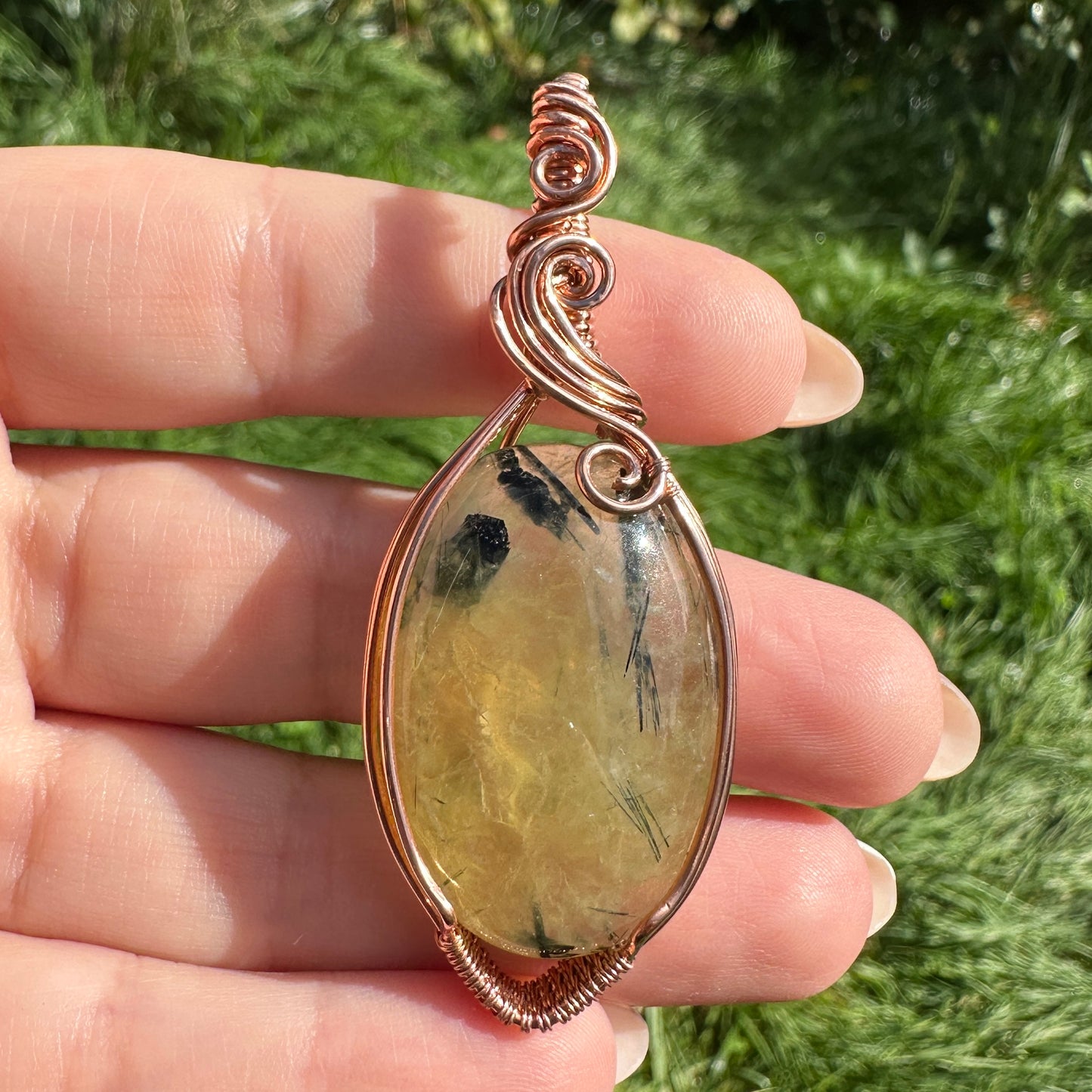 Prehnite Copper Wire Wrap Pendant