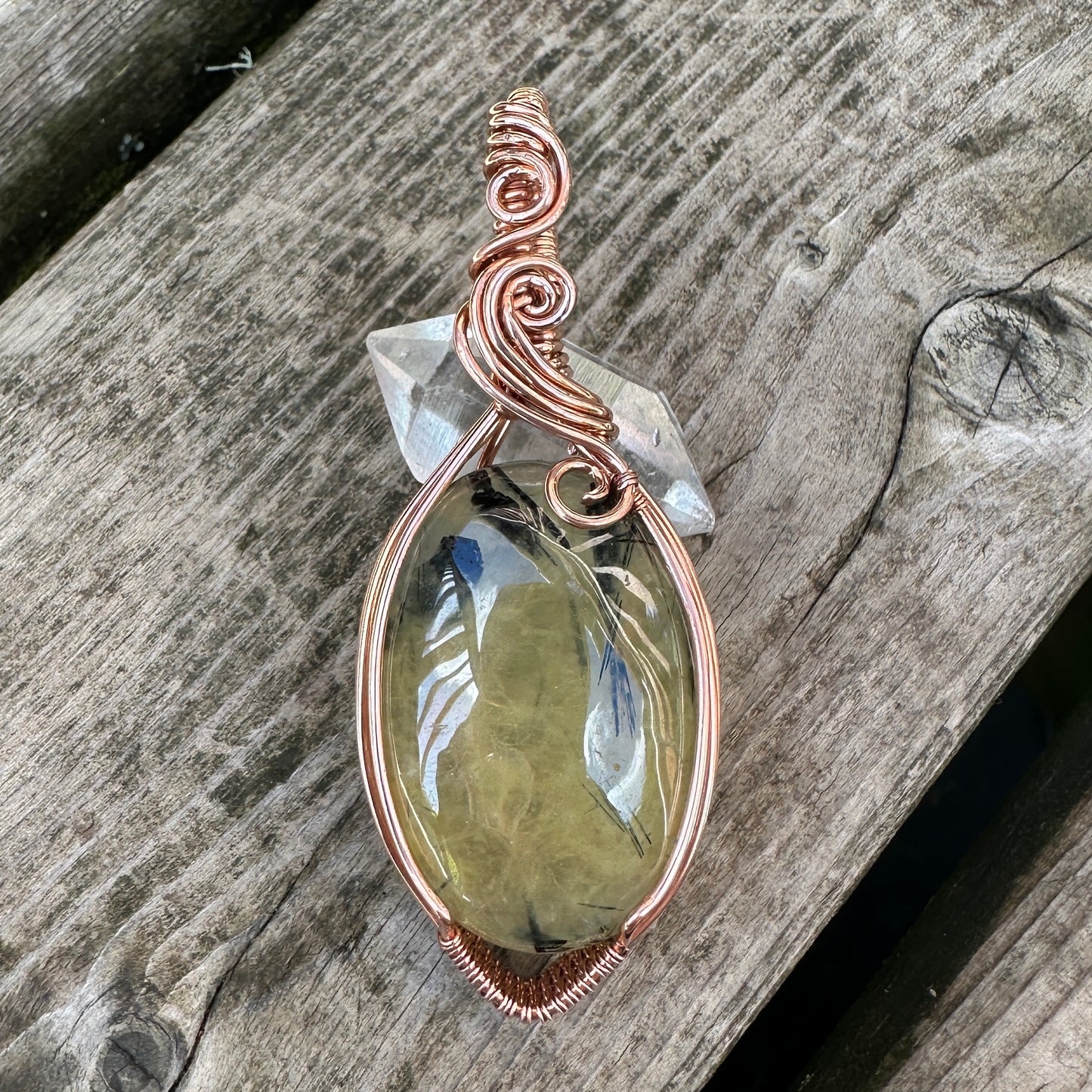Prehnite Copper Wire Wrap Pendant
