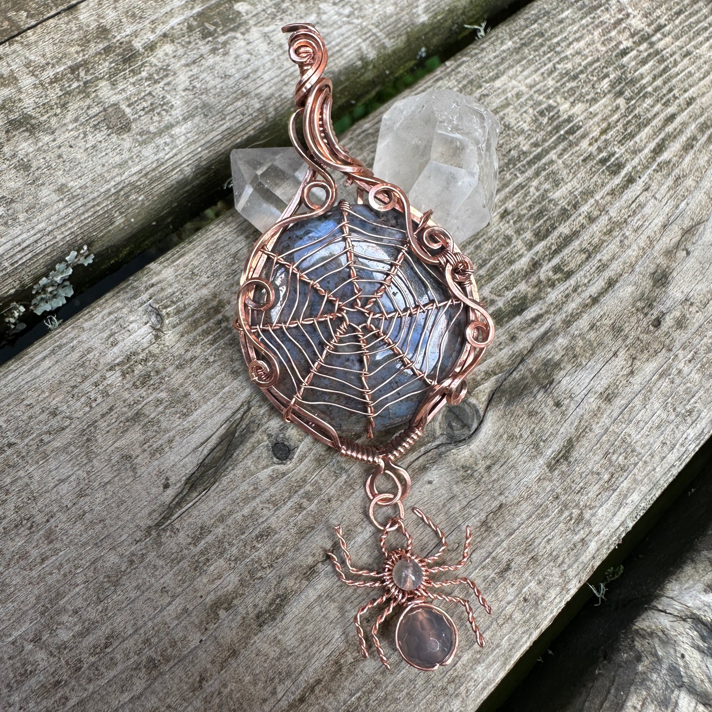 Jasper Spider Wire Wrap Copper Pendant
