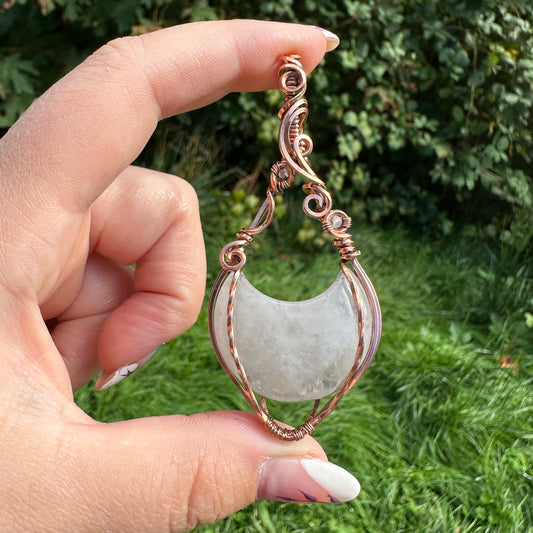 Quartz Moon Copper Wire Wrap Pendant