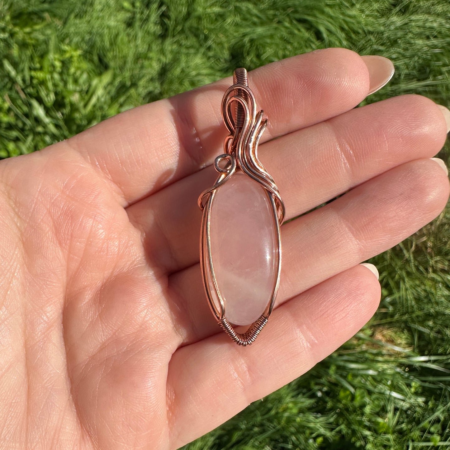 Rose Quartz Copper Wire Wrap Pendant