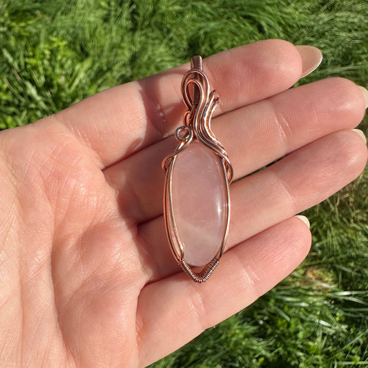 Rose Quartz Copper Wire Wrap Pendant