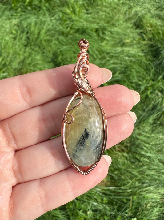 Prehnite Copper Wire Wrap Pendant