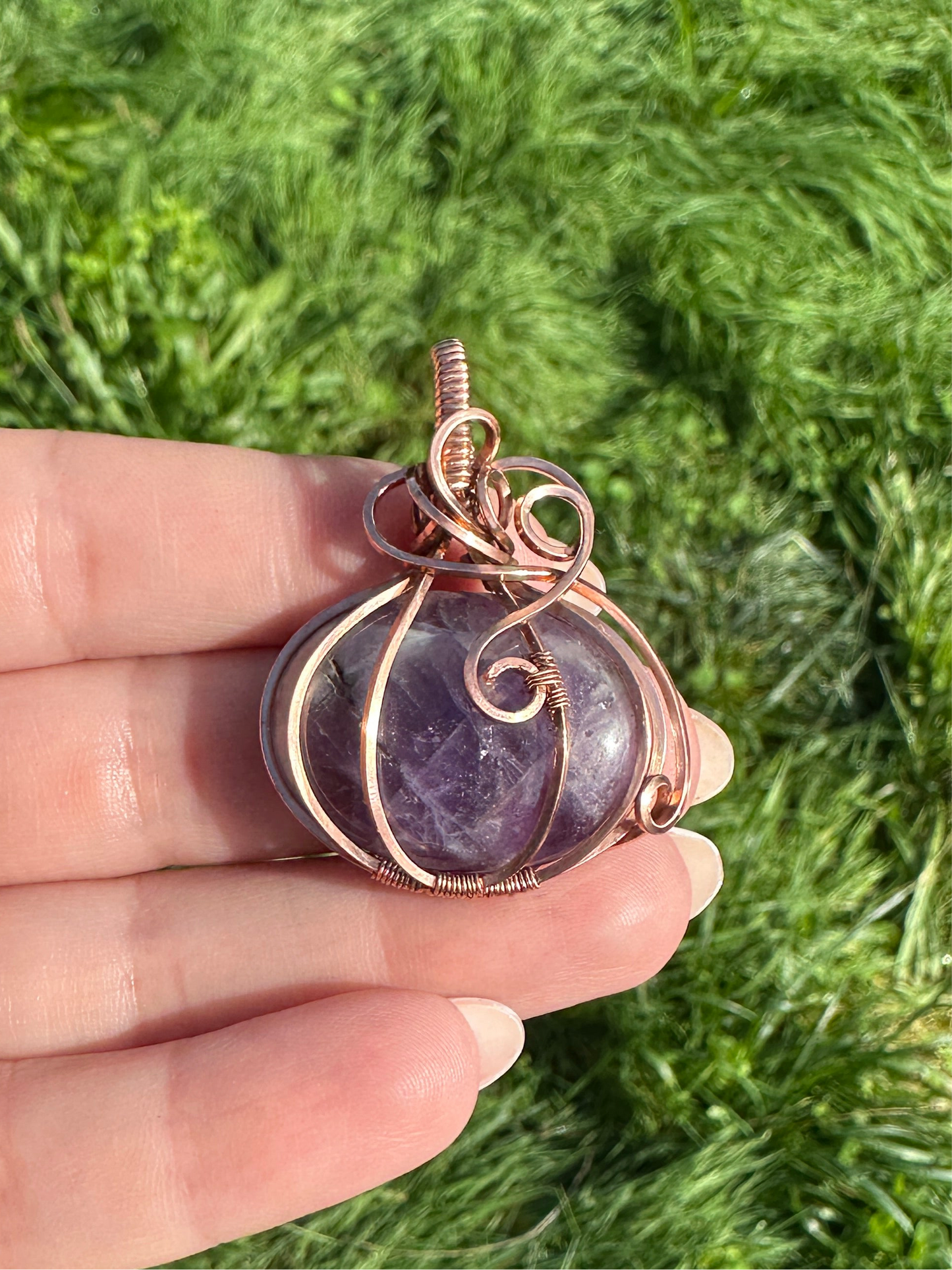 Amethyst Pumpkin Copper Wire Wrap Pendant